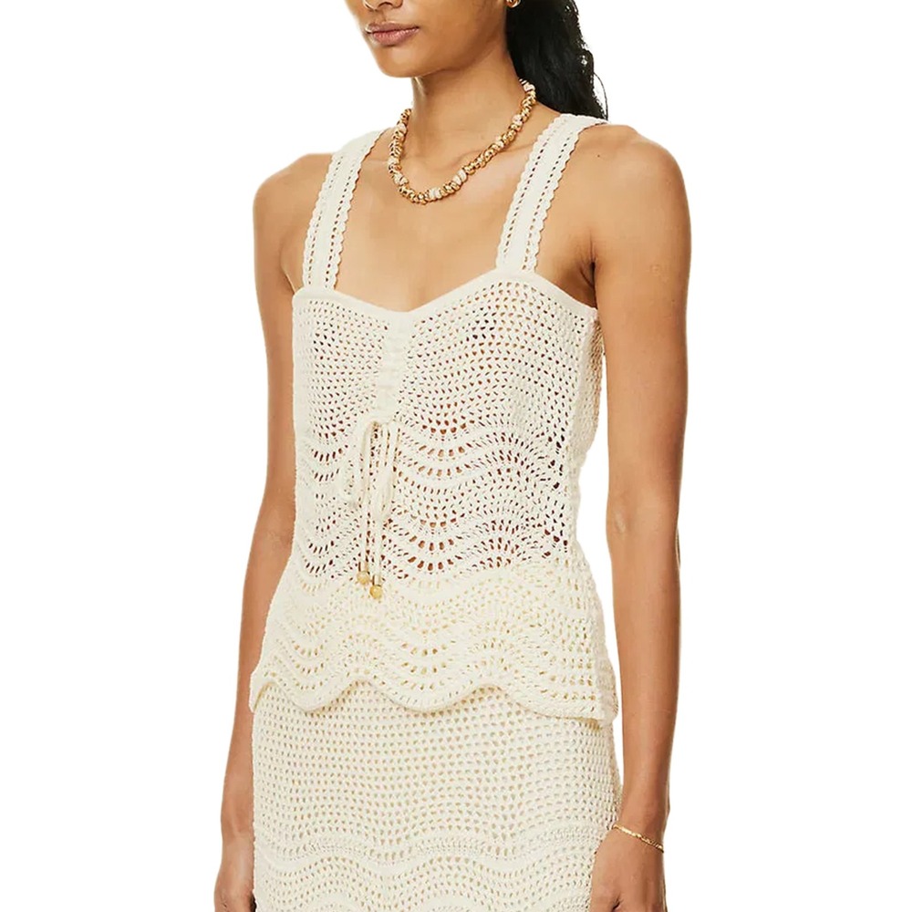 Zimmermann Crochet Knit Tie Front Cotton Tank Top Cream Women's Size 1 S NWOT